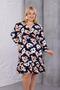 Women's Navy Blue Salmon Floral Pattern Double-Breasted Collar Flexible Waist Plus Size Dress - 6