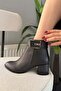 Women's Mabel Black Buckle (6 cm) Heeled Oval Toe Boots - 3