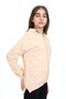 Beige Girl's Hooded Zippered Off-Shoulder Embroidery Printed Slit Detailed Knitted Cardigan - 4