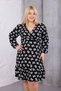 Women's Black Ribbon Pattern Double-Breasted Collar Flexible Waist Plus Size Dress - 6