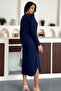 Women's Half Zipper Long Sleeve Skirt Oval Midi Modal Dress - 3