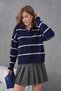 Women's Polo Neck Striped Oversize Knitwear Sweater - 5
