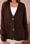 Women's Open Collar Button Detail Oversized Knitwear Sweater - 4