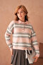 Women's Polo Neck Striped Oversize Knitwear Sweater - 5