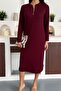 Women's Half Zipper Long Sleeve Skirt Oval Midi Modal Dress - 4