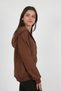 Brown Girl's Hooded Zippered Pockets Off Shoulder Embroidery Printed Knitted Cardigan - 6
