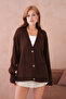 Women's Open Collar Button Detail Oversized Knitwear Sweater - 3