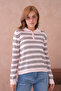Women's Polo Neck Stripe Detail Oversized Knitwear Sweater - 3