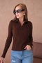 Women's Polo Neck Zipper Detail Ribbed Knit Knitwear Sweater - 4