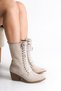 Elara Sinclair Beige Suede Women's New Season Heeled Zippered Front Lace-Up Daily Comfortable Fit Boots - 5