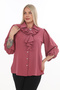 Plus Size (50–56) Ruffle Collar Brooch Detail Epaulette Sleeve Stone Button Stylish Women's Blouse