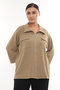 Plus Size (50-56) Shirt Collar Pocketed Three Quarter Sleeve Zippered Knitwear Women's Blouse