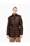 Women's Reversible Zipper Detachable Hood Long Sleeve Puffer Brown Coat