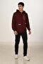 Men's Cotton Hooded Tracksuit Set Claret Red 5286-B - 5