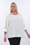 Plus Size (50-56) Pleated Sleeve 3D Flower Accessory Detail Stylish Women's Blouse