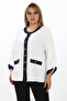 Plus Size (50-56) Chanel Button Detail Crew Neck Long Sleeve Women's Blouse