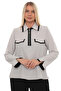 Plus Size (50-56) Elegant Contrast Stripe Detailed Zippered Women's Blouse