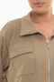 Plus Size (50-56) Shirt Collar Pocketed Three Quarter Sleeve Zippered Knitwear Women's Blouse - 4