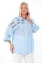 Plus Size (50-56) Stylish Women's Shirt with Stone Detailing, Ribbon Tulle Shoulders and Epaulettes