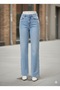 Side Ribbon Printed Black Snow Wash Palazzo Straight Cut Loose Long Jeans Women Pantalon - 2