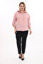 Plus Size Striped Shirt V-Neck Epaulet Long Sleeve Women's Shirt - 5