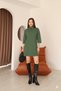 Women's Khaki Thessaloniki Fabric High Neck Wide Cut Above Knee Dress - 7