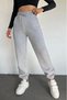 Women's Clothing Gray Color Bottom Three Thread Sh Fleece-Lined Belted Lace Detail Elasticated Leg Trousers - 8