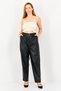 Women Baggy Fit Leather Straight Leg Pants, Black - 2