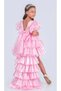 Pink Back Snap Button Puffy Tiered Graduation Wedding Evening Dress Birthday Dress Bridal Gown +Hair+Tiara - 3
