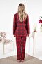 Women's Suede Front Buttoned Pajama Set 25331 Red - 4