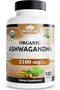 Organic Ashwagandha 2,100 mg - 100 Vegan Capsules (Black Pepper Extract)