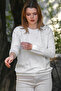 Ecru Round Neck Long Sleeve Stoned Trock Casual Knitwear Sweater 65 60 - 5