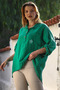 Italian Green Shirt Collar Buttoned Long Sleeve Pocket Linen Back Long O Oversized Woven Blouse 75 70