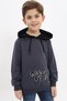 Füme Erkek Çocuk Relax Fit Hooded Cepli Color Block Printed Sweatshirt - 2 İplik