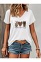 Peace Love Coffee Printed Women's Oversize V-Neck T-Shirt