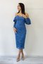 Women's Off Shoulder Balloon Sleeve Lace Evening Dress Indigo, Black - 5