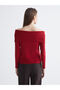 Red Boat Neck Women's Knitwear Sweater - 4