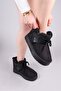 Puff Suede Boots with Faux Fur Inside Black - 5