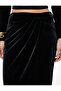 Slim Fit Draped Slit Double-Breasted Midi Velvet Skirt - 5