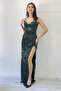 Women's Rope Strap Sequin Y Slit Evening Dress Green, Black, White, Navy Blue - 4