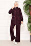 Adjustable Waist Pocket Detail Modest Two-Piece Set Burgundy - 6