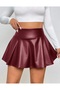 Faux Leather Burgundy Plus Size Mini Flared Skirt - 2