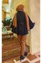 Mobile Belted Button Detailed Hijab Poncho Navy Blue - 4