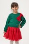 Girl's Cotton Green Top with Red Tulle Ribbon Detail New Year's Set - 2