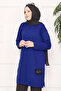 Stone Embellished Pompom Hijab Tunic Cobalt Blue - 6