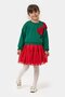 Girl's Cotton Green Top with Red Tulle Ribbon Detail New Year's Set - 5
