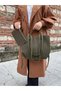 Suede Khaki Green Women's Polen Hand and Shoulder Bag - 7