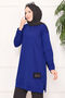 Stone Embellished Pompom Hijab Tunic Cobalt Blue - 2
