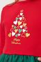 Girls' Cotton Red Christmas Tree Pattern Dress - New Year's Dress with Tulle and Pompom Detail - 8