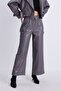 Gray 3 Elastic Waist Wide Leg Leather Trousers 50713